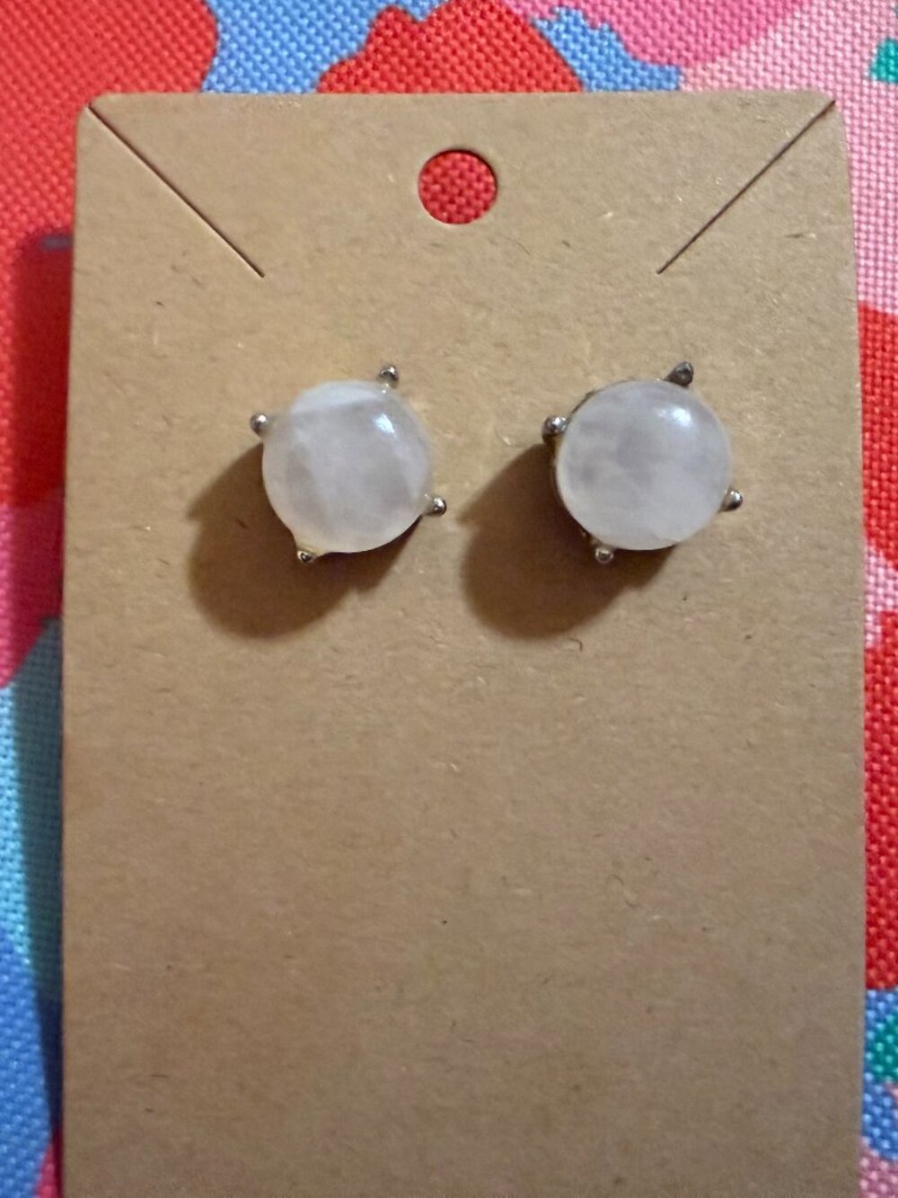 Rose Quartz Style Round Stud Earrings